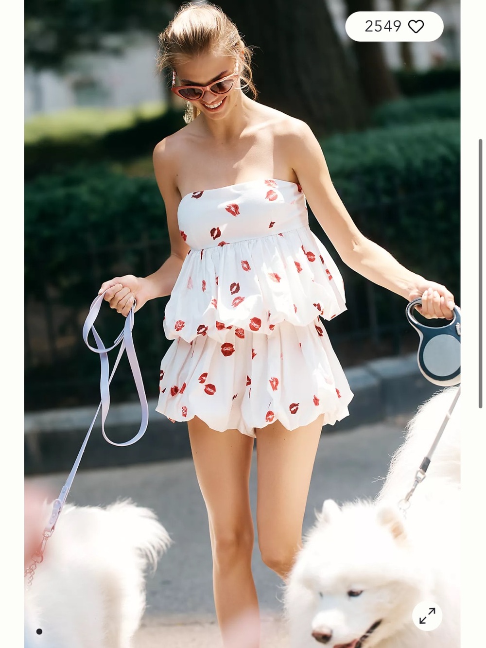 Anthropologie Maeve Kiss Print Bubble Tank and Shorts Matching Set M White Red